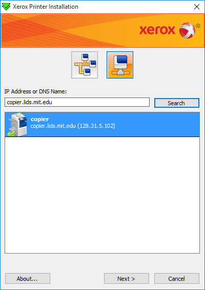 picture of printer installation dialog window