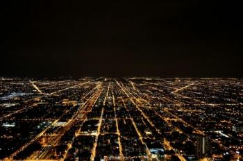 Night-time photo of a city taken from above